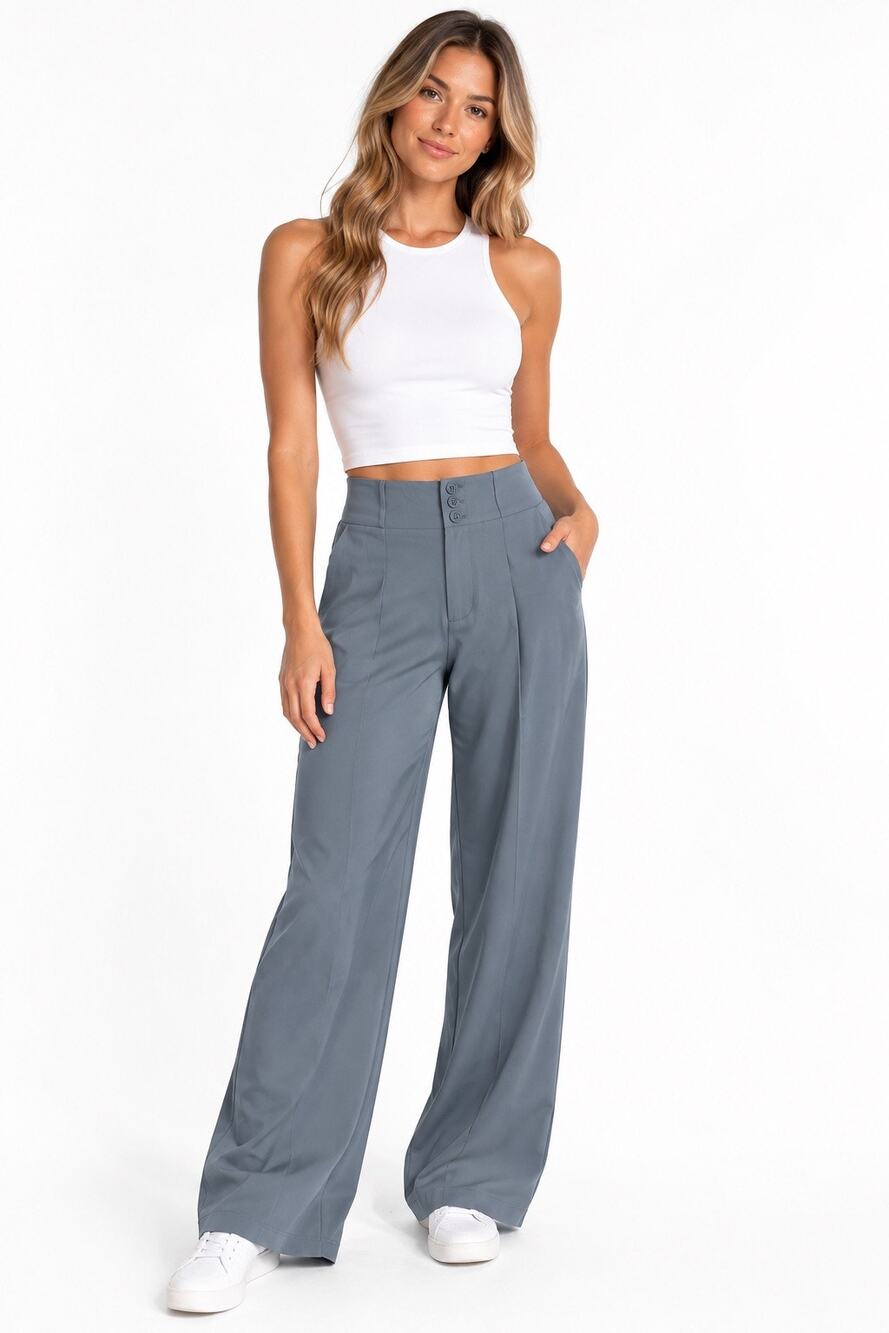NWT Halara High Waisted Button Pocket Wide Leg Work Pants Slate Blue Gray M